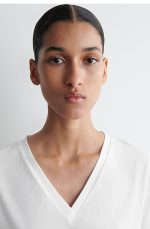 Cotton V-Neck T-Shirt White - Image 3