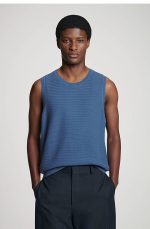 Knitted Round-Neck Vest Blue