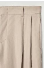 Cotton Pleated Trousers Beige - Image 5