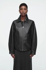 Leather Collared Jacket Black
