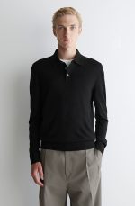 Merino Long-Sleeve Polo Black