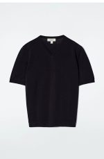 Knitted V-Neck T-Shirt Navy - Image 4