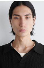 Standard Polo-collar Blend Knitwear Black - Image 3