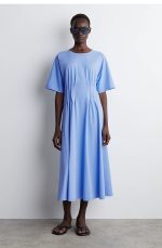 Cotton Pleated Dress Blue