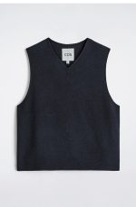 Wool V-Neck Vest Navy - Image 4