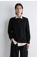 Wool Round-Neck Cardigan Black