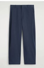 Cotton Wide-Leg Trousers Navy - Image 4