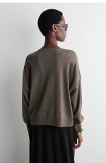 Wool Round-Neck Cardigan Brown - Image 3
