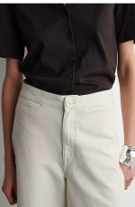 Denim Wide-Leg Trousers Beige - Image 3