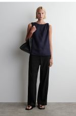 Linen Knotted Top Navy - Image 2