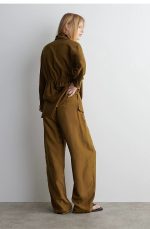 Silk Straight Trousers Brown - Image 2