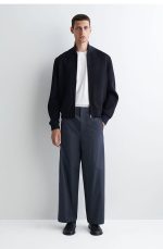 Cotton Straight Trousers Navy