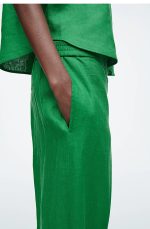Linen Straight Pants Green - Image 2