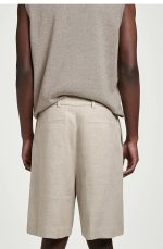 Linen Drawstring Shorts Beige - Image 3