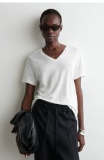 Linen V-Neck T-Shirt White