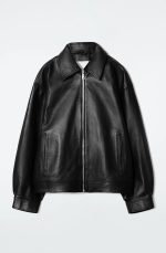 Leather Collared Jacket Black - Image 3