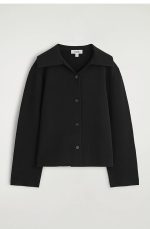 Knitted Collared Jacket Black - Image 4