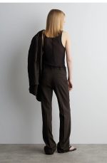 Linen Straight Trousers Brown - Image 3