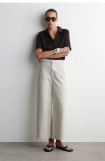 Denim Wide-Leg Trousers Beige