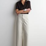 Denim Wide-Leg Trousers Beige