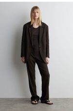 Linen Straight Trousers Brown