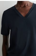 Cotton V-Neck T-Shirt Navy - Image 3