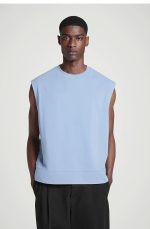 Knitted Round-Neck Vest Blue