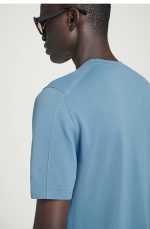 Cotton Round-Neck T-Shirt Blue - Image 3