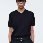 Knitted V-Neck T-Shirt Navy