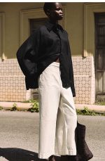 Denim Wide-Leg Trousers Beige - Image 2