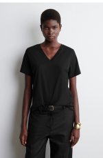 Cotton V-Neck T-Shirt Black