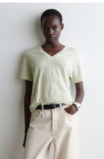 Linen V-Neck T-Shirt Green