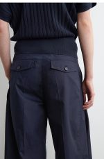 Cotton Pleated Trousers Navy - Image 3