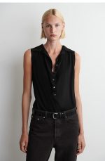 Silk Sleeveless Polo Black