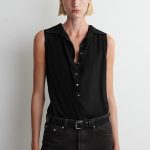 Silk Sleeveless Polo Black