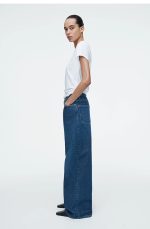 Casual High Waist Wide-leg Washed Denim Spring & Fall Wear M