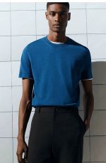 Silk Round-Neck T-Shirt Blue - Image 2