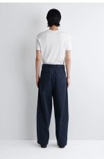 Cotton Wide-Leg Trousers Navy - Image 3