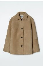 Leather Collared Jacket Beige - Image 3
