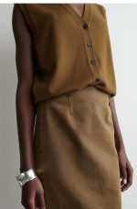 Denim Straight Skirt Brown - Image 3