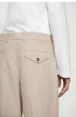 Cotton Pleated Trousers Beige - Image 3