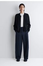 Cotton Wide-Leg Trousers Navy