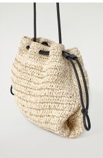 Straw Mini Drawstring Clutch Bag Beige - Image 4