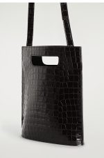 Folio Mini Crocodile-embossed Leather Bag Dark Brown - Image 4