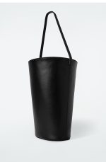 Drawstring Bundle Leather Bucket Bag Black - Image 4