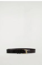 Buckle Crocodile-like Texture Leather Belt Dark Brown - Image 3