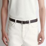 Curved Buckle Leather Belt Dark Brown