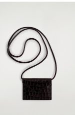 Imitation Crocodile Button Leather Card Holder Dark Brown