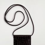 Imitation Crocodile Button Leather Card Holder Dark Brown