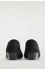 Suede Thick Low Slant Heel Ballet Shoes Black - Image 4
